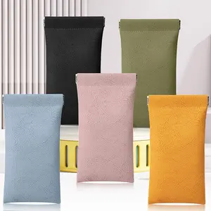 5 Packs Glasses Case,Soft Eyeglass Case Portable Squeeze Top Leather Glasses Case anti-scratch Eyeglass Case For Women Men