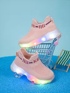 Spring/autumn Mesh Sports Shoes, Casual Athletic Sneakers, LED Vibration Light, Anti-Slip Tpr Sole, Wide Elastic Shoe Face, Easy Wear-Off One-Piece Design