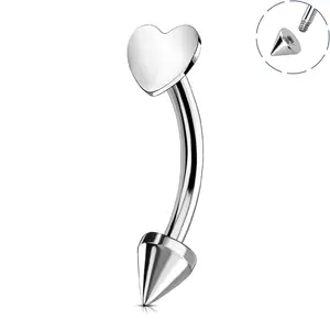 Oufer 16G Titanium Flat Heart & Spike Eyebrow Rook Vertical Labret Ring