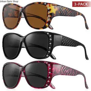 XUH 3-Piece Women's Oversized Fit-Over Prescription-Compatible Protective UV400 Overglasses for Safe Driving, UV-Based Sunglasses for Women, Overglasses Women's Sunglasses