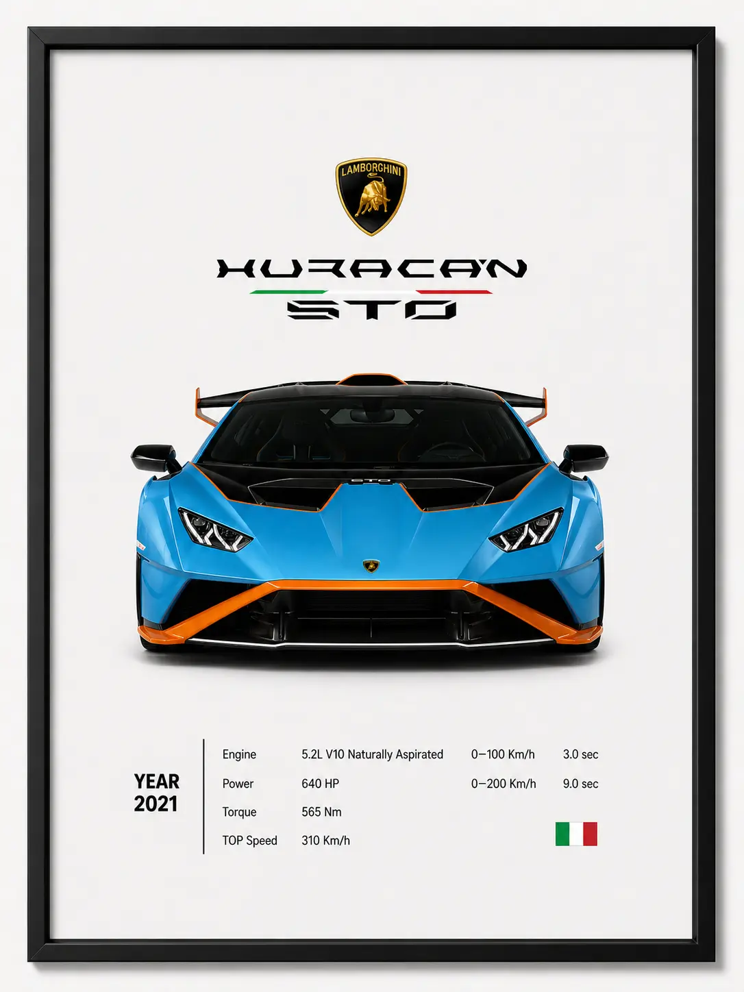 Lamborghini Huracan STO | Poster Decor Luxury Print Wall Art | Decor With Black Frame | Gift for Car Lovers