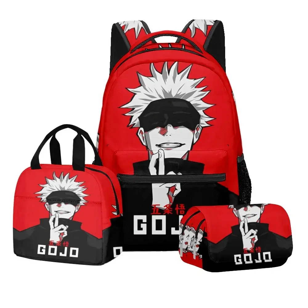 Jujutsu Kaisen Y2K Anime Backpack Set 3PCS Polyester School Backpack with Lunch Bag Pencil Case Lightweight Daypack Cartoon Style Bag for Teens Backpacks for School Women Men Custom Anime Gift Travel Bag Street Style Backpack