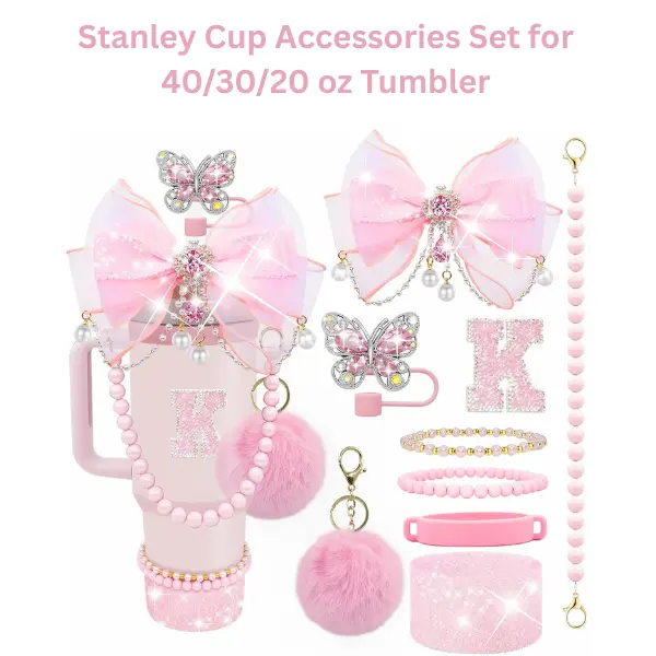 Stanley Cup Accessories Set for 40/30/20 oz Tumbler, Letter Charms, Bow Topper, Silicone Boot Summer Gift