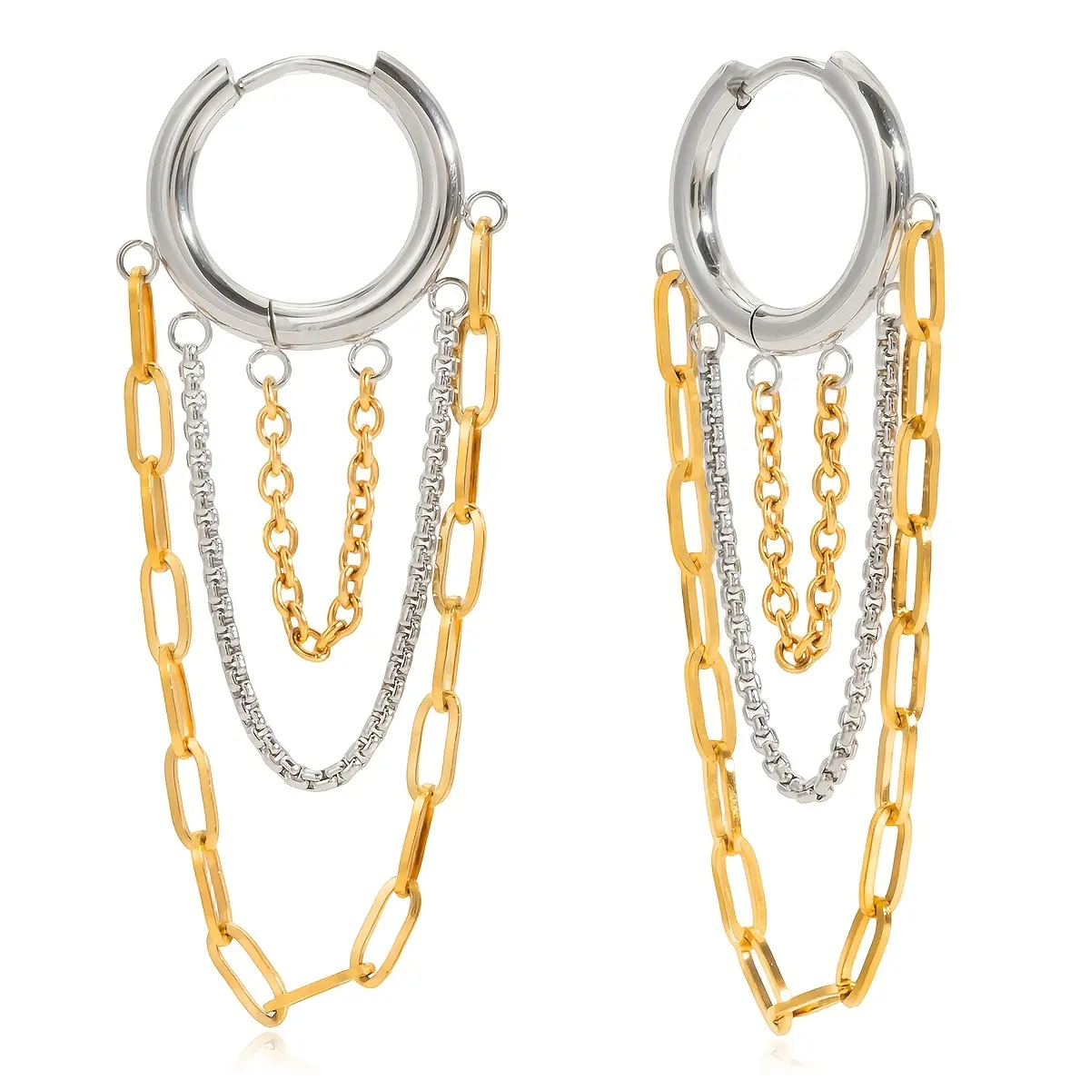 Female Stainless Steel Minimalist Multi-Chain Tassel Earrings - Personalized Niche Punk Costume Jewelry for Party Wear