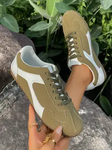 Vintage Retro Training Shoes, Comfortable Low-Top Casual Sneakers, Leopard Print Dual Color Laces, Sweet Style Patchwork