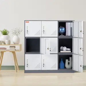 Spring new arrivals Metal Locker for Employees, 9 Doors Storage Cabinet with Card Slot, Gray Steel Employee Lockers with Keys, 66lbs Loading Capacity office Storage Lockers for Home, School, Office, Gym