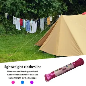 20M Heavy Duty Clothesline with 3 Color Enhanced Fibre Core Rustproof Weather Resistant Outdoor Rope for Balcony Camping