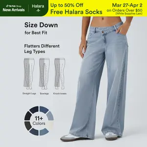 【Creator‘s Pick】Halara Flex Asymmetric Low Rise Zipper Pockets Baggy Wide Leg Washed Casual Jeans#TikTokShopSpringGlowUp