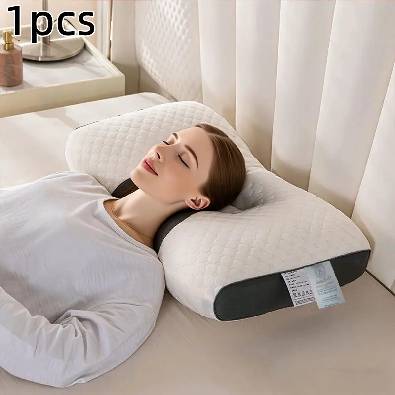 1pc Luxury star hotel quality Pillow - Deep sleep neck support, high-density non-drooping all-season pillow, grey pillowcase, 100% polyester fiber filling, hand-washable and vacuum-packed, sleep neck pillow, exquisite home decoration, Polyester Fill tikto