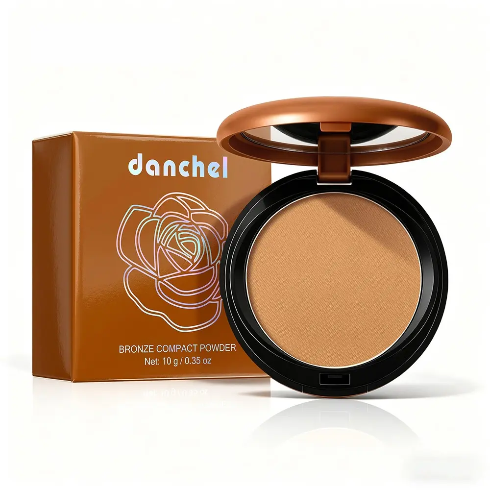 Danchel Six-Color Matte Oil-Control Compact Powder Cake Face Powder, Long-Lasting Makeup, Soft Fog Natural Bronze Effect, Layerable Concealer, Portable, Beginner-Friendly