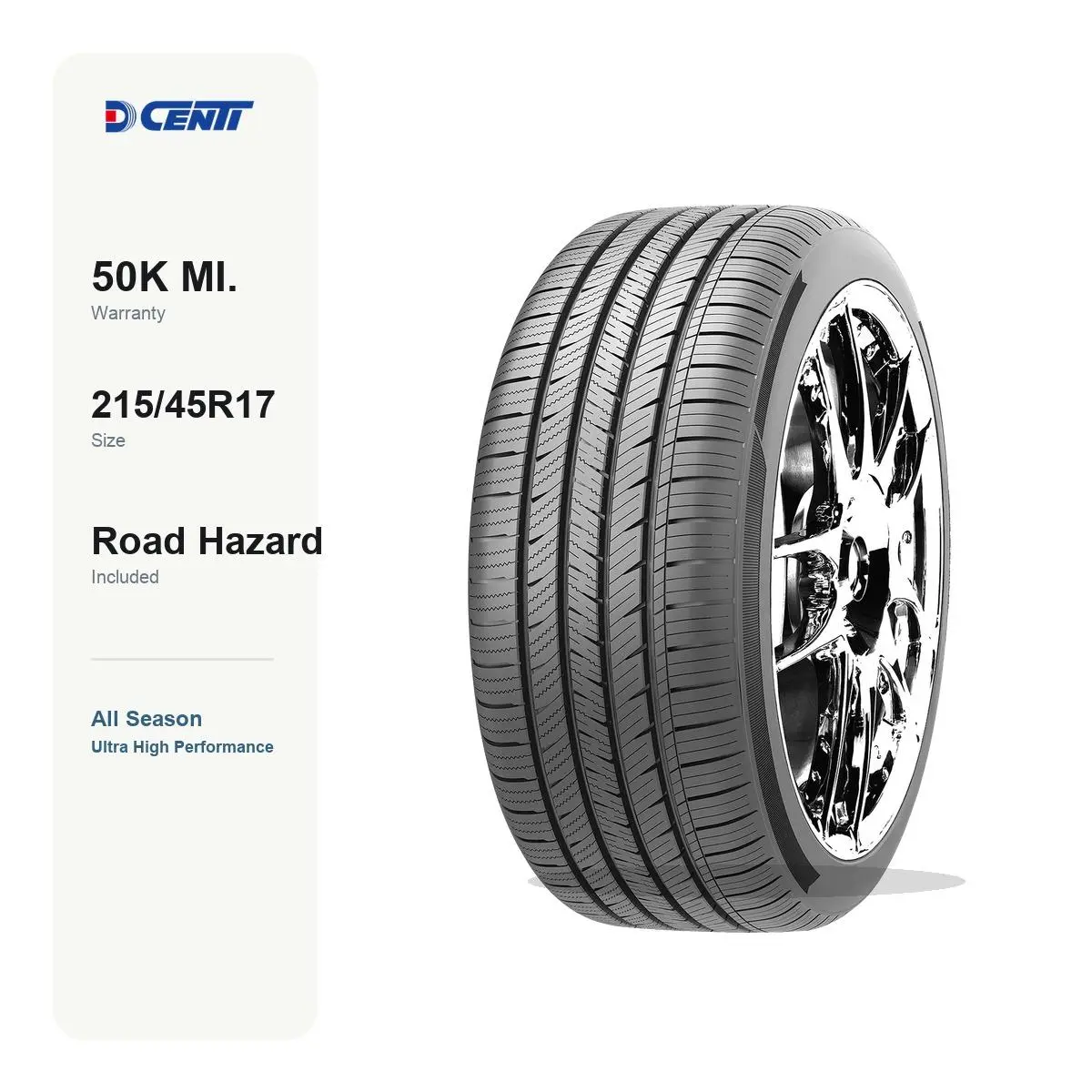 DCENTI DC55 215/45R17 91W | All Season Tire, Ultra High Performance, 50K Mile Warranty, Road Hazard, Fits select Honda Civic, Mazda3 & more, For Sedan/Crossover/SUV