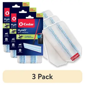 (3 pack) O-Cedar H2prO Microfiber Flat Mop Head Replacement Machine Washable