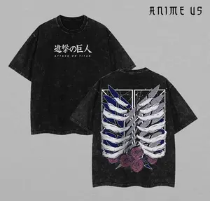 Retro Heavy Limited "Ribcage Inspired" Attack On Titan Anime Double Printed Vintage Washed Tee Unisex Oversize Anime Manga Washed Heavyweight Cotton T-shirt, Gift For Anime Fan