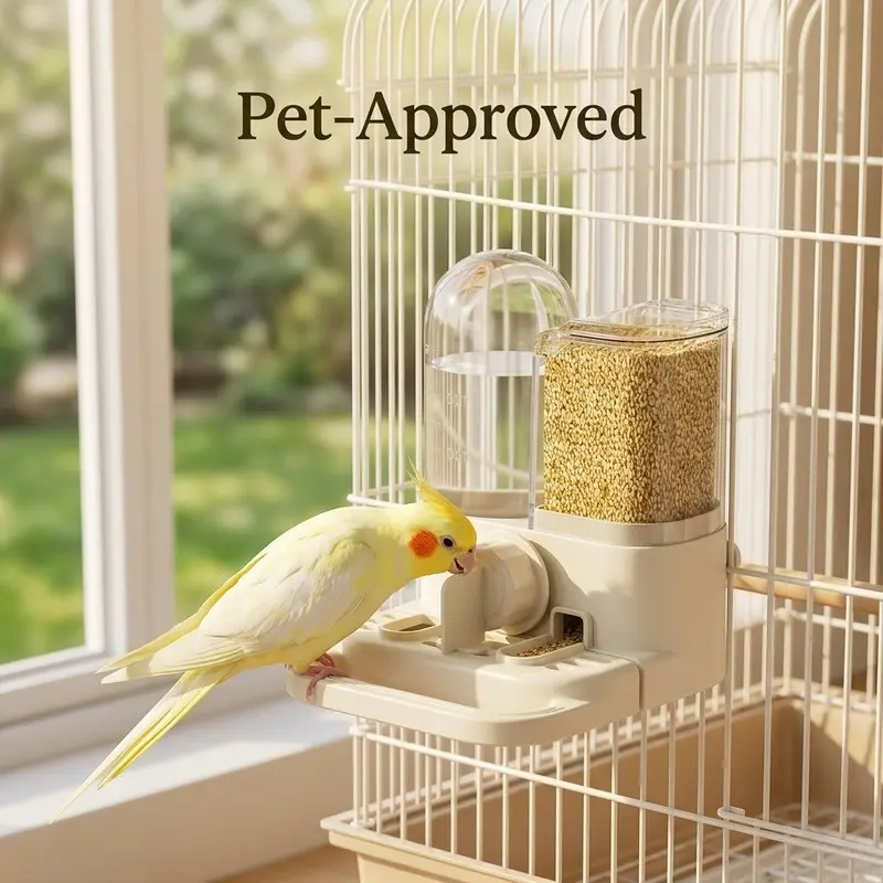 2-in-1 Automatic Bird Feeder and Waterer (Cage Mount), Spill-Proof Hanging Parrot Food & Water Feeder Set, No Mess Bird Feeder, Bird Supplies, Suitable for Cockatiels, Lovebirds, Budgies, and Other Pet Birds