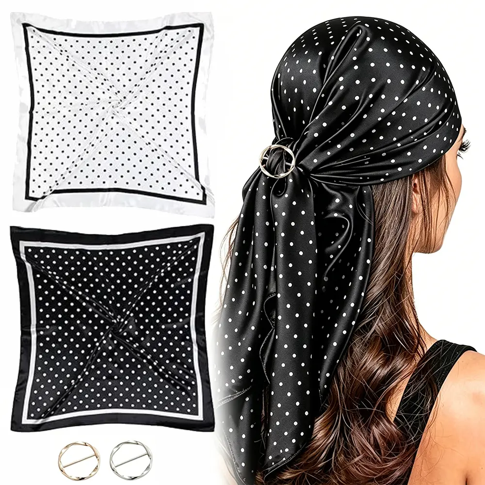 2PCS 35" Square Silk Like Head Scarf - Women's Fashion Satin Scarf Bandana for Hair Wrapping at Night