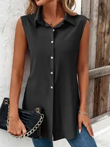 Women's Summer Short Sleeve Solid Color Fitted Shirt, Casual Fashion Top for Daily Wear, Comfortable and Stylish Blouse for Ladies