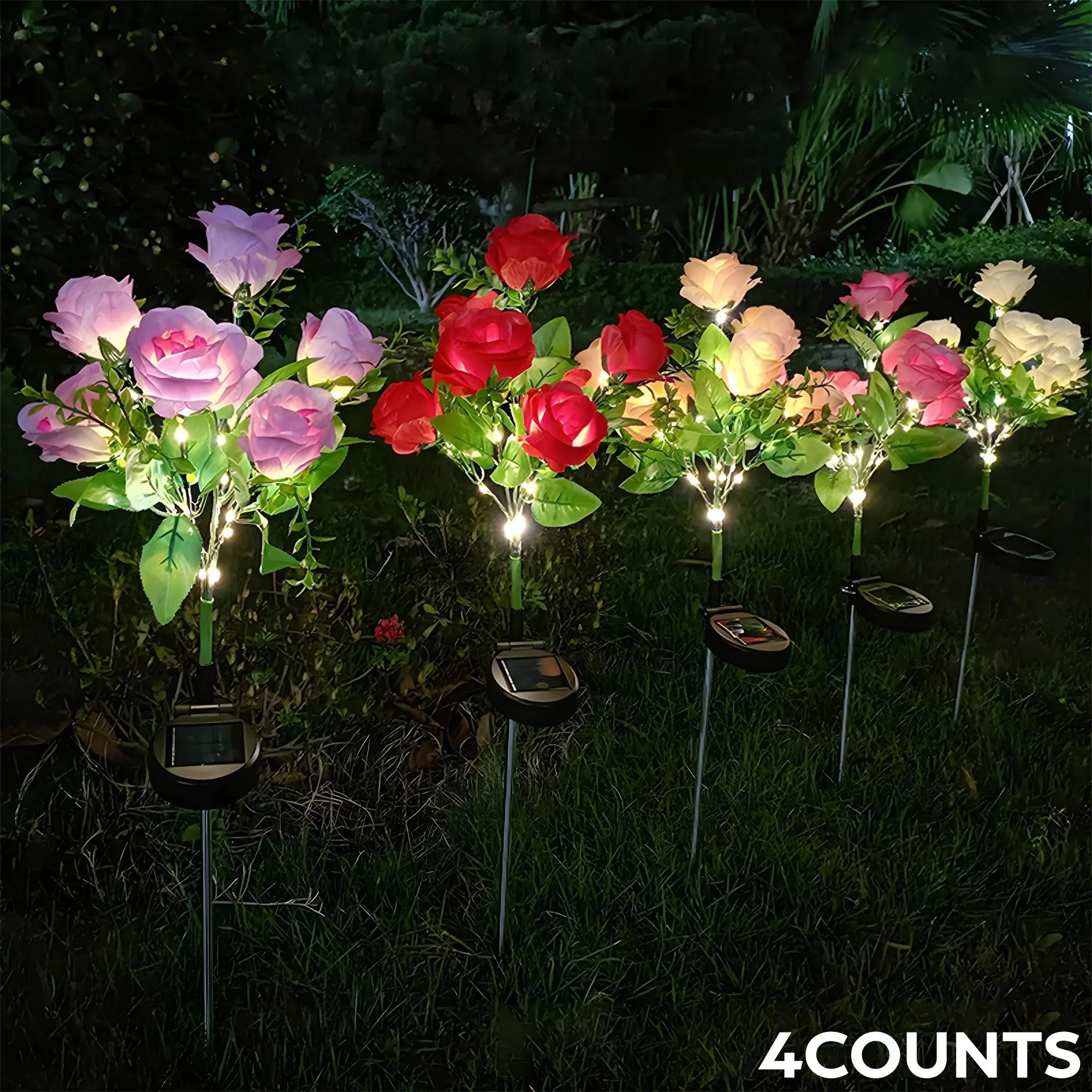 Solar Rose Flower Lights Outdoor Garden Lawn Path Decor, 7 Head Realistic Rose Lamp for Mother's Day Holiday Decoration, Solar Landscape Lights, Outdoor Pathway Light, Outdoor Decorative Light