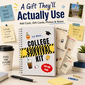 2026 College Graduation Gift Card Holder Book, Funny Survival Kit for High School Seniors & Freshmen, Cash Money Holder with Open-When Pages, Dorm Care Package Gift