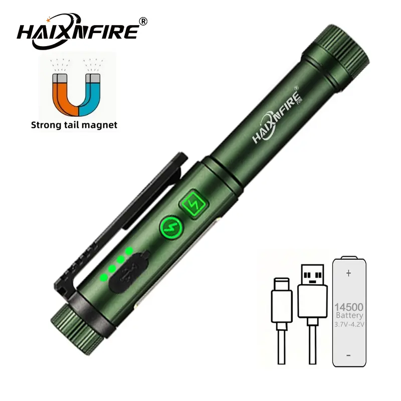 haixnfire P26 Penlight, High Lumen Rechargeable Flashlight with COB Side Light, 8 Modes, Magnetic Clip, Compact Aluminium Alloy Body for Work & Auto Repair, Usb Rechargeable Flashlight, Flashlight Battery Powered