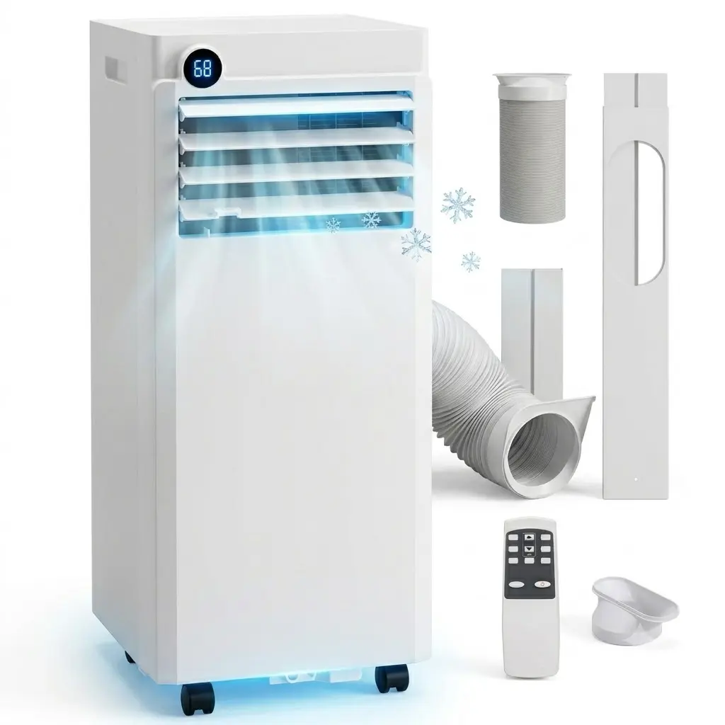 Garvee 8K/10K/12K/14K BTU Portable Air Conditioner 5-in-1 AC, AC Unit with Dehumidifier and Fan for Rooms up to 350 Sq Ft, Quiet Personal Cooling Fan with Remote Control for Bedroom, White | Remote Control, 24H Timer & Window Kit Included