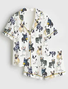 Women's French Bulldog Pajama Set, Women’s Satin Pajamas, Bulldogs Football Satin Nightwear, Bulldogs Football For Her Satin Pjs