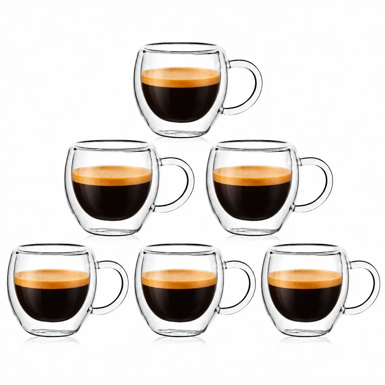 2.5oz Double Walled Espresso Coffee Cups Set of 6 with Handle,Express Shots Glass Cup,Tazas de Cafe Expreso,Espresso Drinkware,Borosilicate, Aesthetic Handmade
