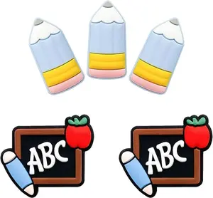 5Pcs Silicone Beads, Teacher charms Silicone Beads, Colorful Cartoon Beads, Pencil Silicone Character Beads for Pens Making