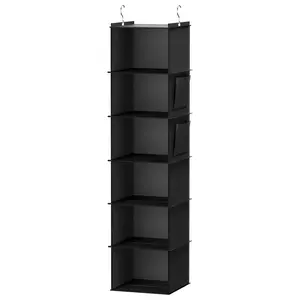 1 PCS 6 Tier Shelf Hanging Closet Organizer, Closet Hanging Shelf with 2 Sturdy Hooks for Storage, Foldable，has 2 pockets on the side, Lightweight
