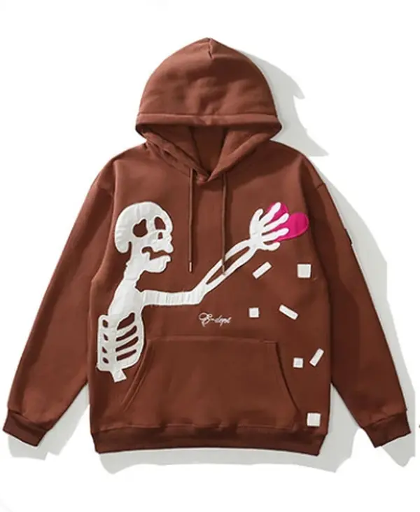 Men's Skull Y2K Dark Wash Hoodie  Hip Hop Streetwear Style  Trendy Athletic Top