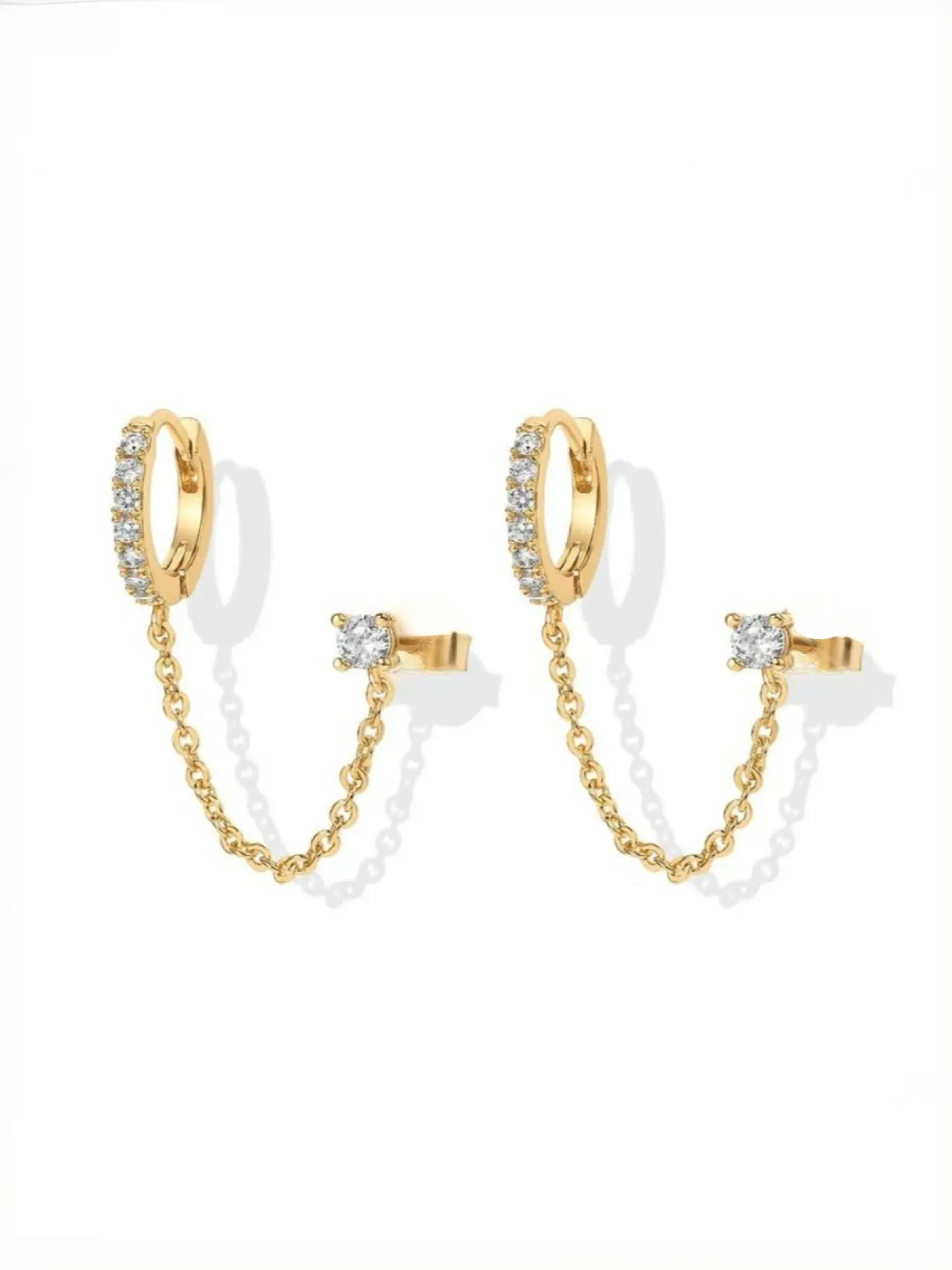 Gold Chain Earrings for Women Fashionable Jewelry Accessories | Double Piercing Chain Huggie Hoop Earrings (A pair) Earring Set | Cubic Zirconia Pearl Stud Ear Cuff Earrings for Women High Quality Earrings#Fashionweek#Fallfreshness#test