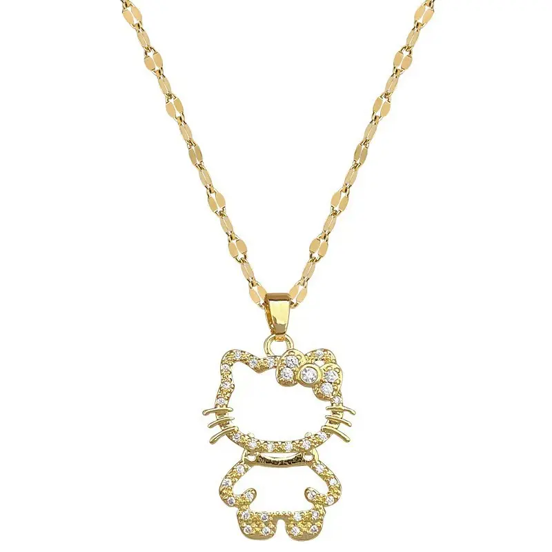 Hello Kitty Gold Pendant Necklace Kawaii Fashion Jewelry
