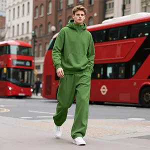 GINGTTO Mens Hoodie Sweatsuit 2 Piece Oversized Minimalist Solid Tracksuit Unisex Streetwear ,Winter Warm Athletic Outfits ,Hoodie & Straight Leg Sweatpants Set