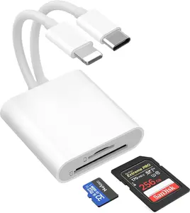 Dual Connector Dual Slot MicroSD/SD Card Reader for iPhone iPad, Lightning & USB C SD Card Reader, Camera Memory Card Reader, USB-C OTG Adapter for Devices with iOS/Android/Other Systems