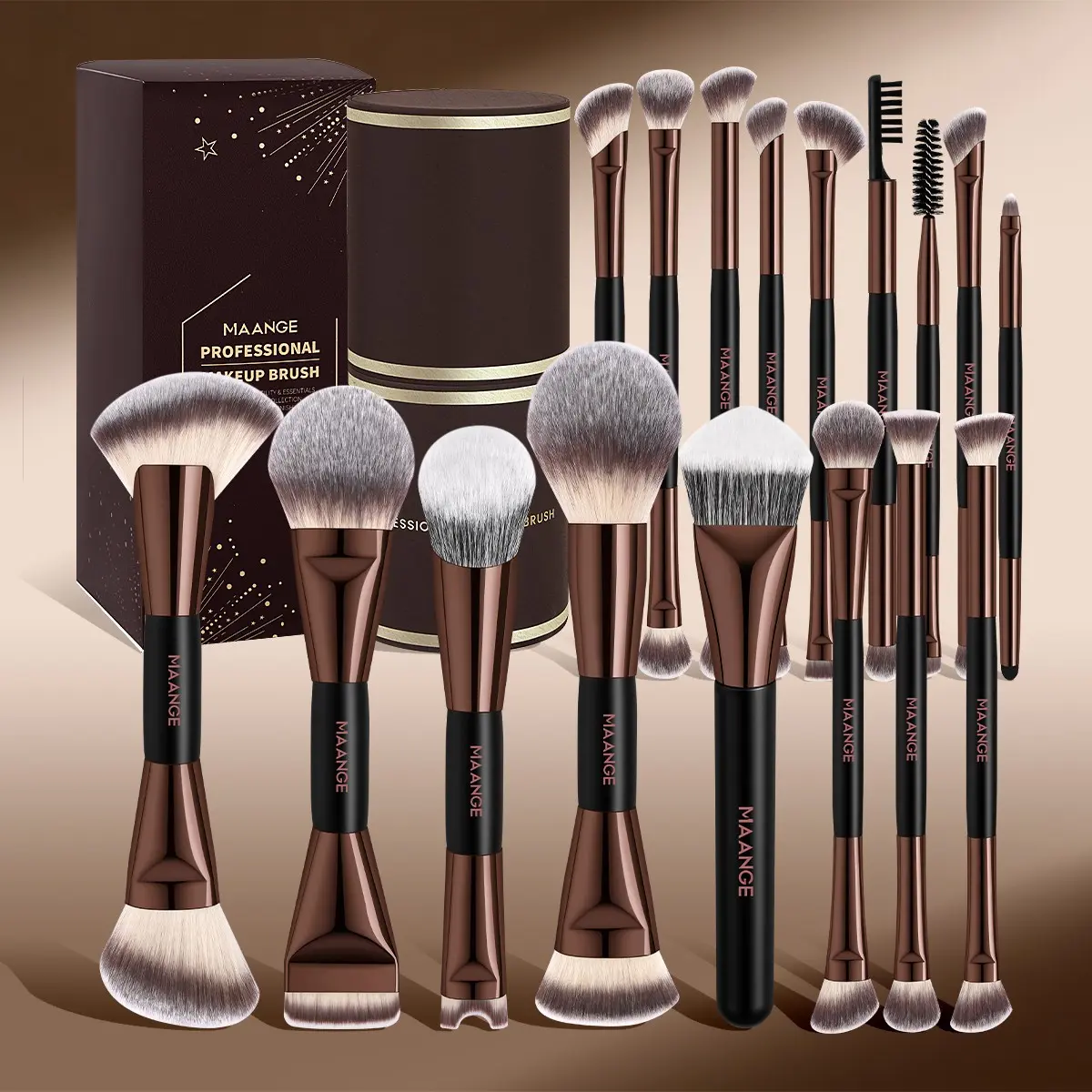 Maange 18-Piece Makeup Tool Set, Multifunctional Makeup Brushes, Face Makeup Brushes, Includes 17 Brushes + Brush Holder, Foundation Brush, Blush Brush, Loose Powder Brush, Highlighter Brush, Eyeshadow Brush, Mascara Brush, Makeup Brush Kit