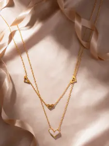 Titanium Steel Double Layer Heart Necklace for Women, Elegant Lockbone Chain, Sparkle Decor, Perfect for Parties and Daily Wear