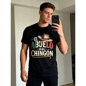 Funny El Abuelo Mas Chingon Mexican Dad Graphic T-Shirt, Personalized Prints Vibe Round Neck Sports Top, Casual Crewneck Short-Sleeve Sport & Outdoor Clothing