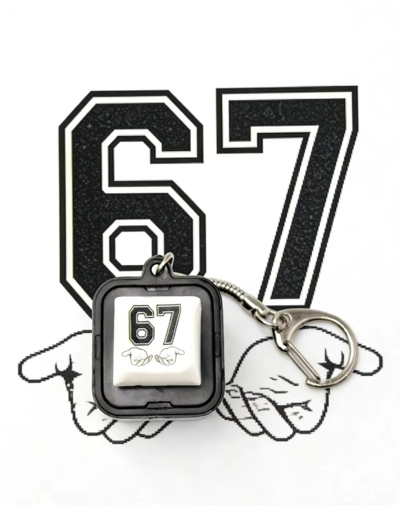 67 Sound Press Plastic Multifunctional Keychain - Rechargeable Light-Up Checkered Square, Stylish Unisex Fashion Accessory, Daily Carry Pendant, Fun Stocking Stuffer