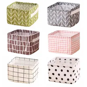 Foldable Storage Basket - Set of 6 Small Collapsible Canvas Containers Organizers with Handle for Home Decor or Storing Toys, Keys, Sundries, Little Crafts. (Style C)