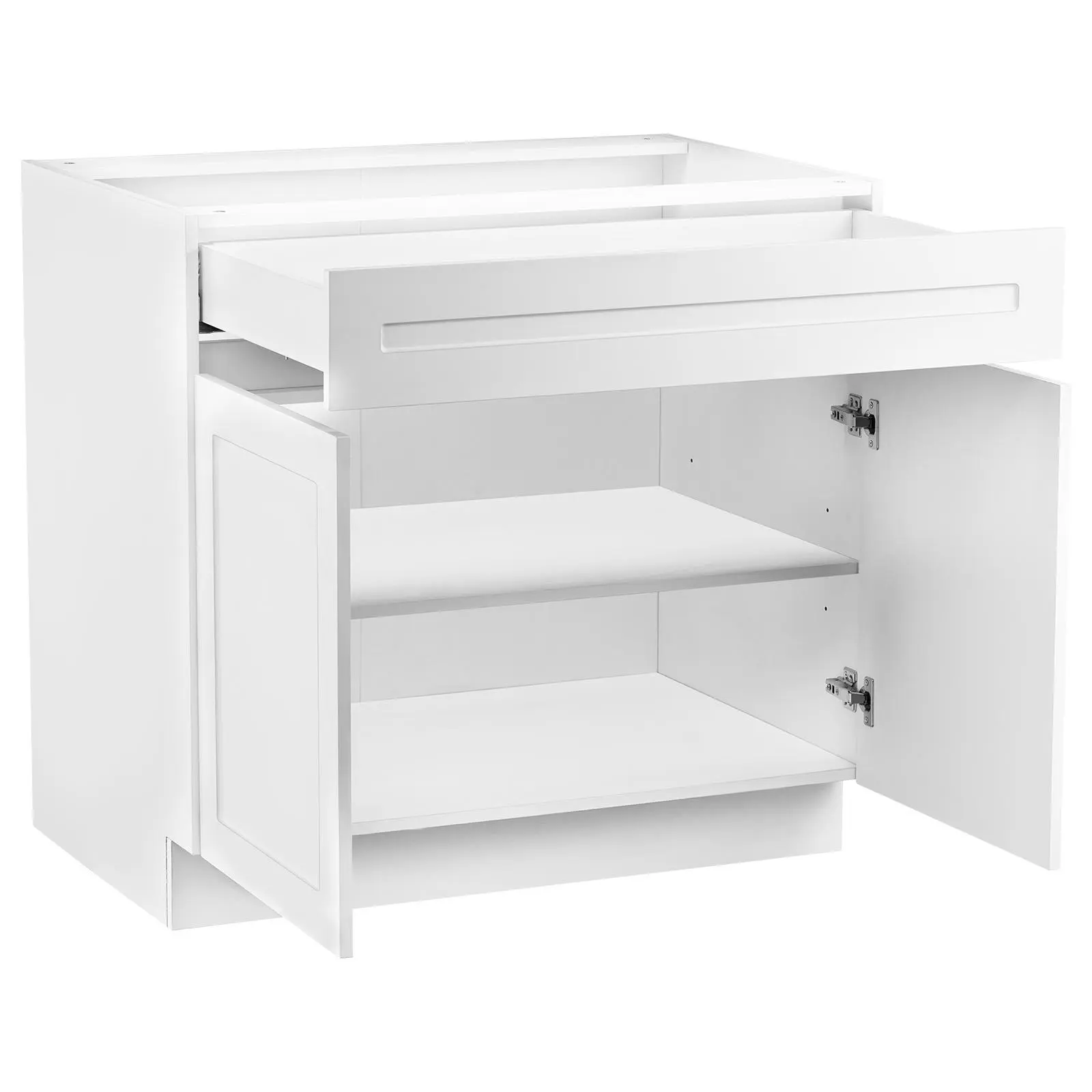 VEVOR Shaker Base Cabinet, 30" W x 24" D x 34.5" H Particle Board Cabinet with Drawer & Adjustable Shelf, 44 lbs Load Capacity, Wipe Clean, Ready to Assemble, White