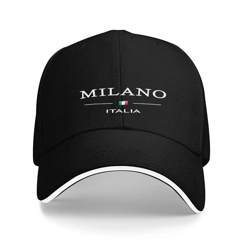 Graphic Baseball Cap with MILANO ITALIA Lettering and Italian Flag Emblem, Lettering Hats Style Fashion Accessory, Dry Cleaning, Lightweight, Casual, Polyester, Unisex, Lettering Emblem, Bold Letter Hats, Logo Element Hats