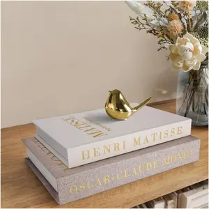 Decorative Books for Home Decor Coffee Table Bookshelf Decor Linen White Fake Stack Books Double as Decorative Books and Photo Storage 2 Piece Set