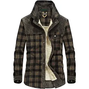 Haellun Men'S Long Sleeve Sherpa Lined Shirt Jacket Flannel Plaid Fleece Coats