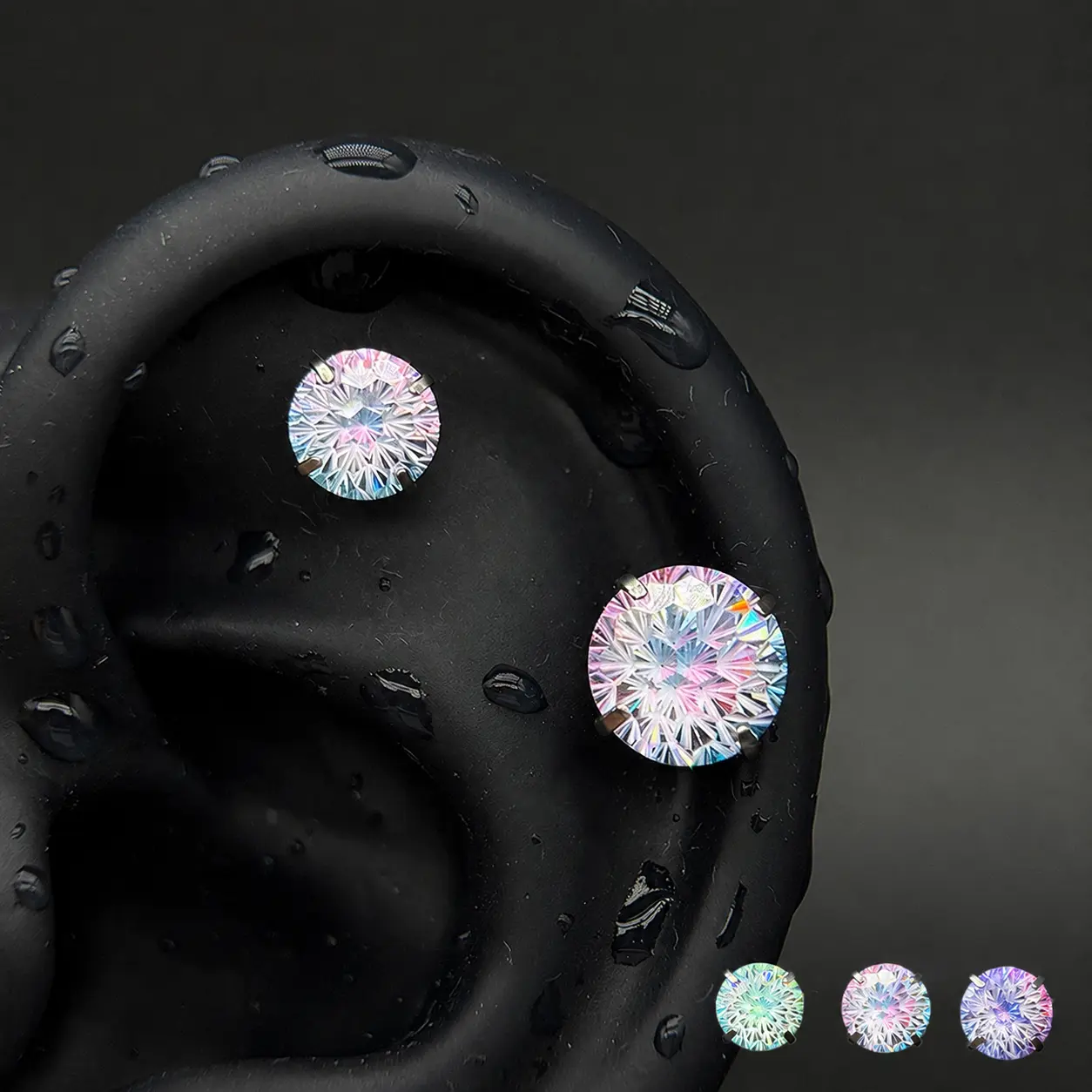 Firework Cut Cubic Zirconia Studs, 6-8mm Gradient Titanium Men's Earrings, Hypoallergenic Sparkling Ear Jewelry for Women & Men, Unisex, Men's Accessories