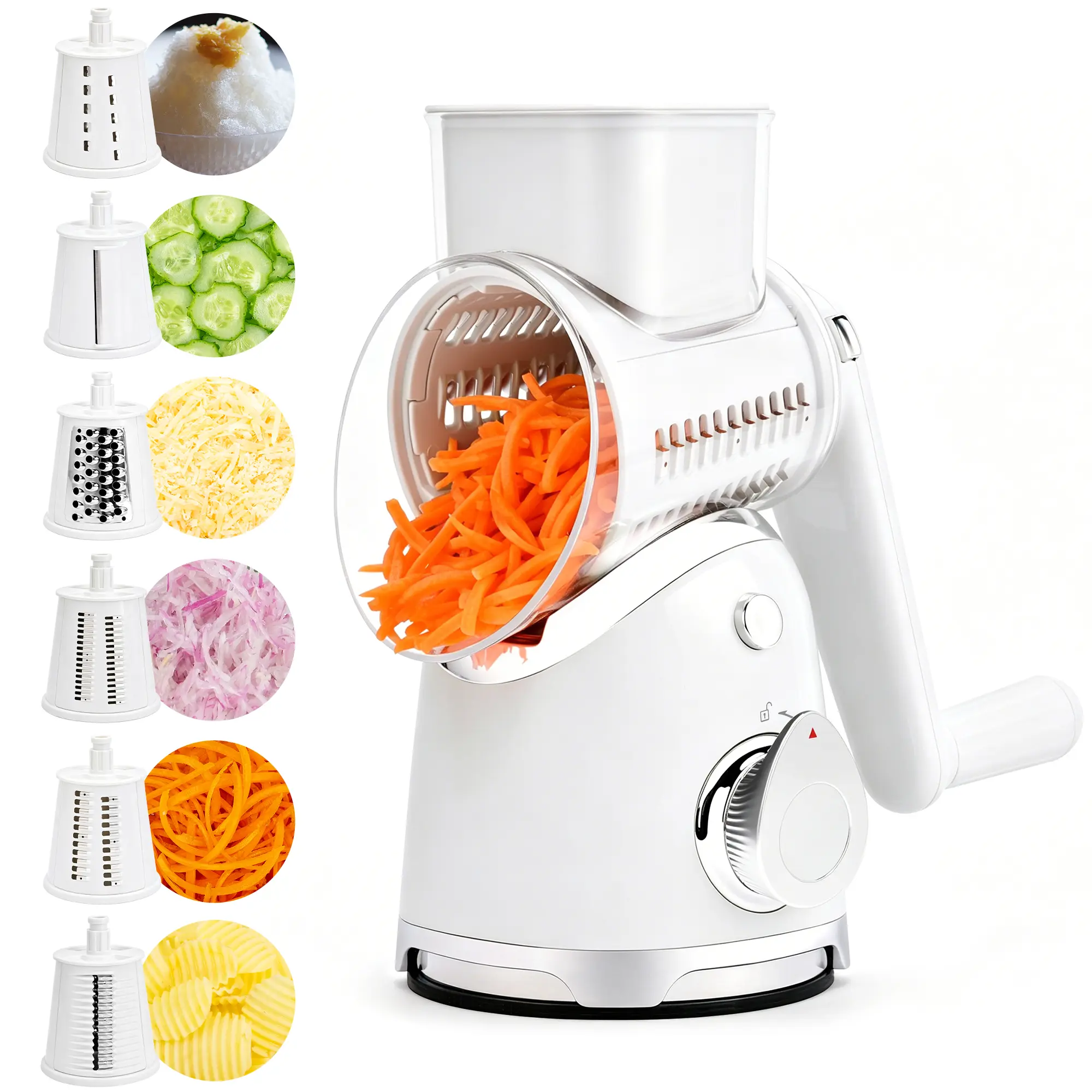 SUSTEAS 6-in-1 Peeler-Grater Mandoline Cutter Kitchen Utensils - Strong Suction Cups, Hand Guard, Multi-Grater Tray, Vegetable Slicer, Ice Crusher for Shredding Cabbage, Cheese & Everyday Use