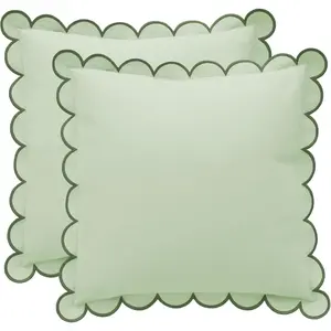 Green Scalloped Pillow Cover - Set of 2-18 x 18 Inch - Scallop Pillow Cover - Scalloped Pillows - Scallop Pillows -  Cotton - Grandmillennial Style (Moss Green)