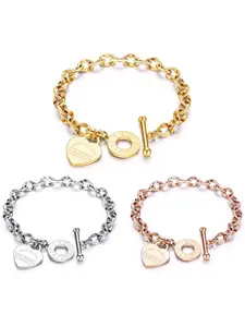 Fashion Letter & Heart Design Bracelet, Stainless Steel Jewelry for Women & Girls, Trendy All-match & Exquisite Jewelry for Birthday Gift, Letter Link Bracelet