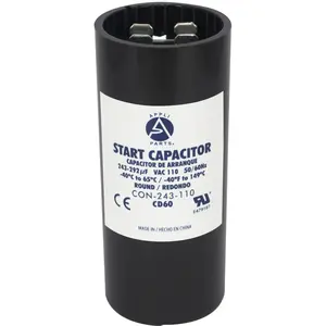 Appli Parts motor start capacitor 243-292 Mfd (microfarads) uF 110-125 VAC universal fit for electric motor applications 1-7/16 in Wide 3-3/8 in Height CON-243-110