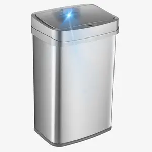 NINESTARS 13 Gallon Odor Neutralizing Smart Kitchen Trash Can, UV Ozone Dual Purification, Motion Sensor Garbage Bin, Power Adapter, ONT-50-81SL Stainless Steel, Silver, Nova Series Odor Control