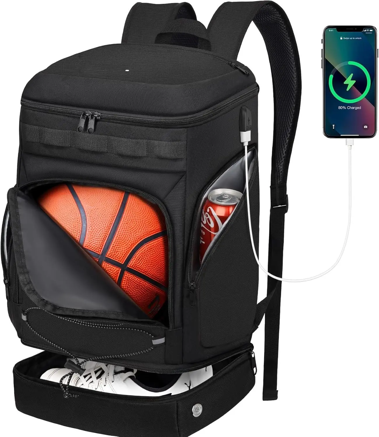Basketball Backpack Bag Large  Bag with Separate Ball holder & Shoes compartment,  for Basketball, Soccer,Volleyball,Gym
