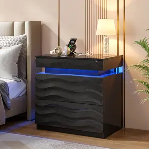 MIUvanity Large Nightstand with Wireless Charging Station, Auto Sensor 3 Color Dimmable Night Stand, Modern Bedside Table ,With Drawers for Bedroom，Dresser, End Table, Bedside Table, Bedroom Furniture for Living Room,LED Nightstand